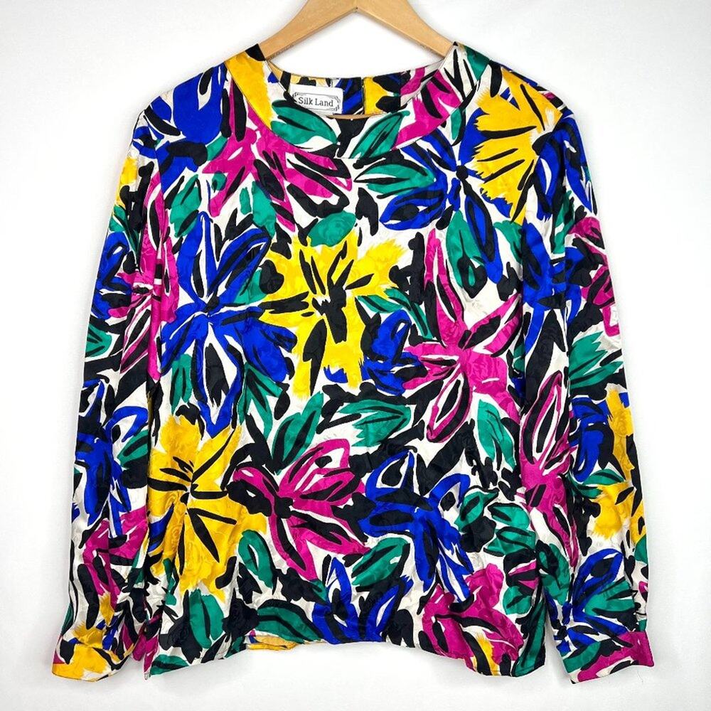 NWT Vintage SilkLand Colorful Blouse 100 % Silk LG